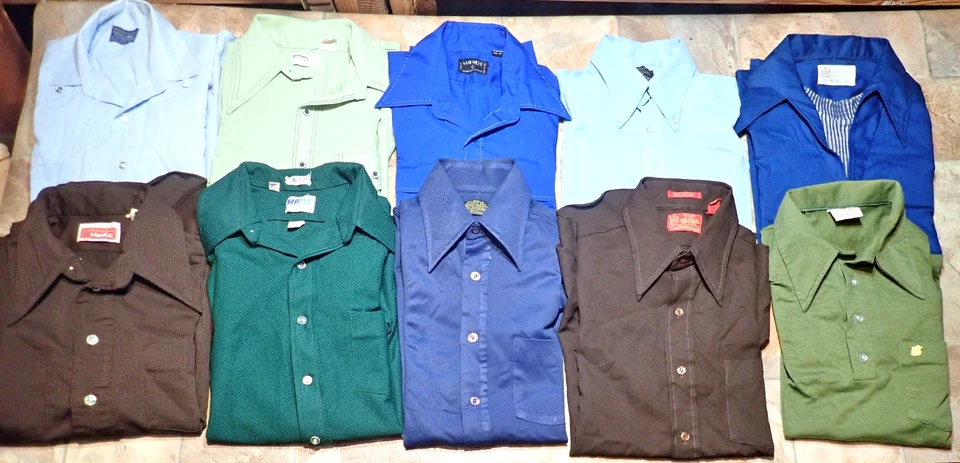 Lote De 10 Camisas Disco De Colección Cuello Punta Daga Años 60 70 Rockabilly Para Hombres L Foto 1 de 4