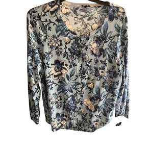 TALBOTS White blue floral cottagecore button lightweight cardigan plus sz 2X XXL - Picture 1 of 7
