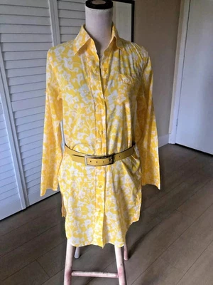 ЖЕЛТЫЙ ЦВЕТОЧНЫЙ УЗОР РУЛОН ВКЛАДКА РУКАВ РУБАШКА ПЛАТЬЕ ОТ DIANE VON FURSTENBERG ~ S - Изображение 1 из 4