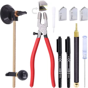 Set di utensili professionali per taglio vetro 9 pezzi con taglierina e pinze regolabili - Foto 1 di 12