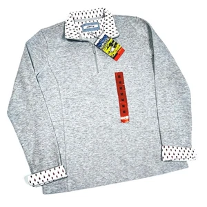 NWT Orvis Womans Pullover Grey Quarter-Zip Sweater M White Red Pattern Collar - Picture 1 of 6