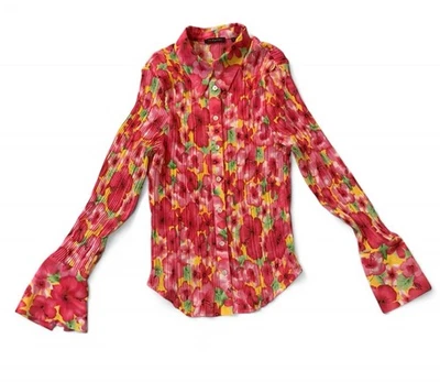 Blusa Le Caviar Transparente Arrugada Manga Larga Frontal Botón Manga Campana Talla Grande Foto 1 de 4