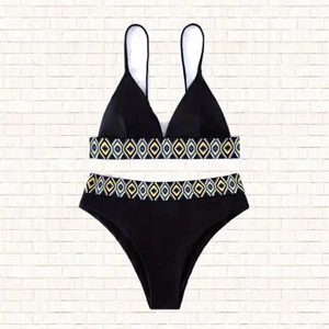 ZAFUL by SHEIN schwarz Triangel-Bikini hochgeschnittenes Unterteil mit Aztekenbordüre XXL neu mit Etikett OBO - Bild 1 von 8