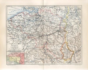 1896 BELGIUM BRUSSELS ANTWERP LANGUAGE AREAS OF BELGIUM LUXEMBOURG Map dated - Picture 1 of 1