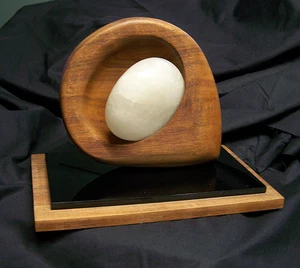 MID CENTURY MODERN MULTI-MEDIA ALABASTER STONE?/TEAK WOOD/PLASTIC ART SCULPTURE - Picture 1 of 5