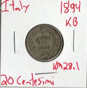 Münze Italien (Königreich) 20 Centesimi 1894 KB KM28.1 - Bild 1 von 4