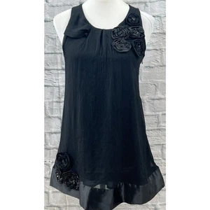 New Look Black Chiffon Blouse Mini Dress Size 8 Floral Rosette Dark Academia - Picture 1 of 11