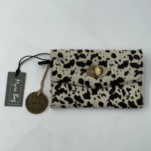 Nuevo NUEVO CON ETIQUETAS Parches Negros Blanco Cuero de Vaca Real Cartera Grande Por Myra Bolso Dije - Imagen 1 de 10