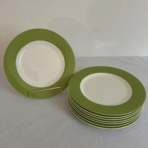 8 Crate & Barrel Hamptons Green Porcelain Salad Plates Minimalist Discontinued - Picture 1 of 7