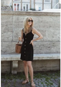 BNWT MLE Collection Black Buttoned Mini Dress Sz M/L - Picture 1 of 7