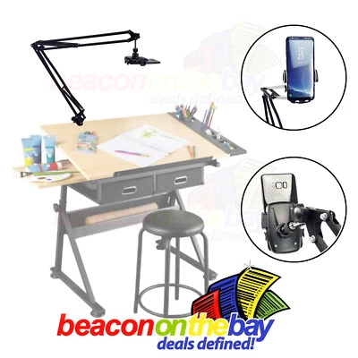 Desk Phone Clip Stand Artist Painting Nail Art Craft Baking Video Long Arm Clamp - Image 1 of 4