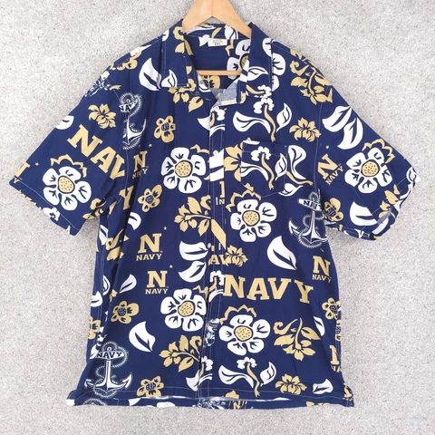 Wes And Willy Navy Midshipmen Shirt Men 2XL XXL Button Up Blue Yellow Hawaiian Cover