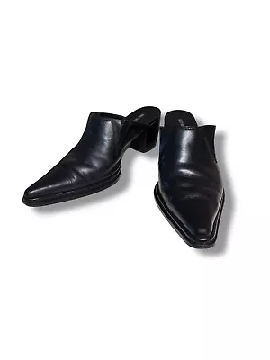 HARLEY DAVIDSON Women’s Black Leather Pointed Toe Mules Stacked Heel 7.5 VINTAGE - Image 1 of 4