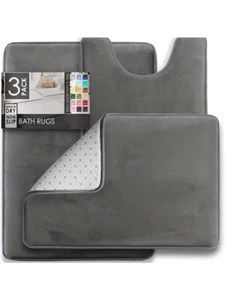 3PC Memory Foam Bath Rug Set Non Slip Bathroom Mats Soft Quick Dry Washable - Picture 1 of 20