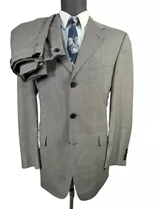 TOMMY HILFIGER Mens Beige Wool FINE HOUNDSTOOTH 2 Pc Suit 40R Jacket 32x31 Pant - Picture 1 of 16
