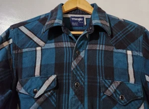Wrangler Camicia Uomo 15,5 Plaid Perla Snap Coperta Pesante Flanella Western Vintage - Foto 1 di 8
