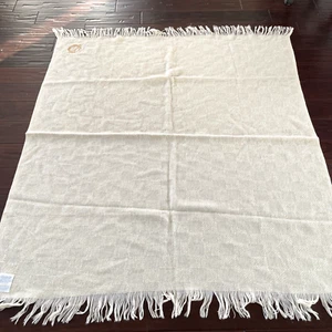 Vtg. USA made, Faribo Wool Blend Throw Blanket Cream Bauer Built Tire Anniversar - Picture 1 of 7