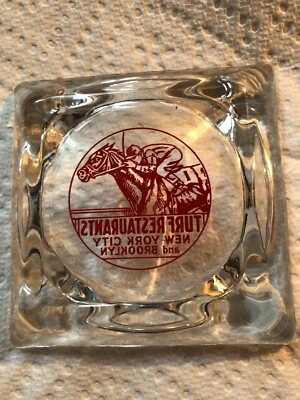 TURF RESTAURANT NYC VINTAGE BROOKLYN HORSE RACING GLASS ASHTRAY CIRCA 1950 - Image 1 of 4