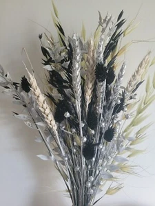 DRIED FLOWER BOUQUET 40CM HANDMADE CHRISTMAS MIXED - WHITE, BLACK & SILVER - Picture 1 of 4