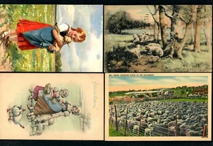 #717 Child hugging a Lamb, Girls & Sheep & Ducks, Herd signed Mesykamore ? - Picture 1 of 3