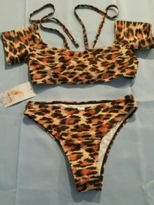 Pretty garden two piece yellow leopard print bikini set, women's size small - Picture 1 of 8