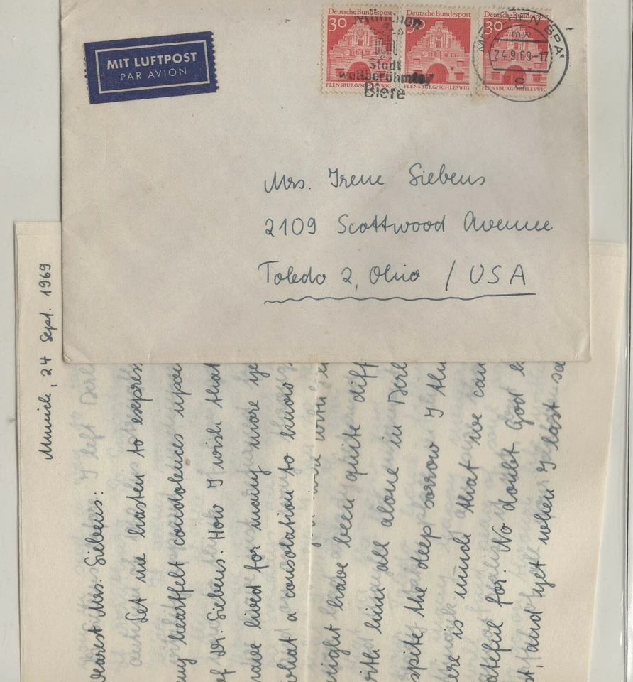 GERMANY 1969 BERLIN TO TOLEDO OH USA DEATH OF YMCA DR. SIEBEUS #4 - Image 1 of 1