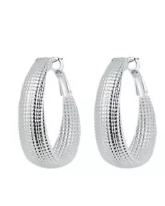 Damen Mädchen versilberte glänzend große runde Form Ohrringe Schmuck - Bild 1 von 4