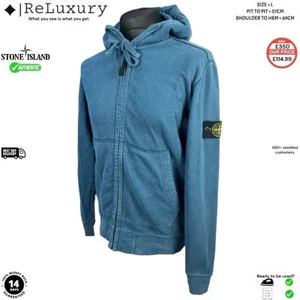 Stone Island Zip Up Hoodie Men's Blue Cotton Plain Long Sleeve Sweatshirt L - Picture 1 of 7
