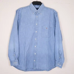 Camisa vaquera grande con botones de bolsillo bordada lavado claro azul Gant para hombre - Imagen 1 de 18