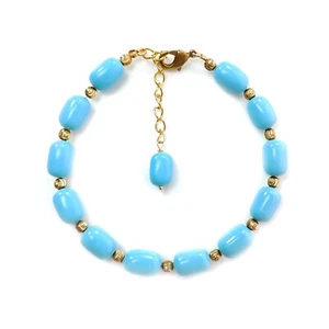 Pulsera de latón con cuentas lisas Baguette turquesa sintética azul natural 63,20 quilates 7" - Imagen 1 de 5