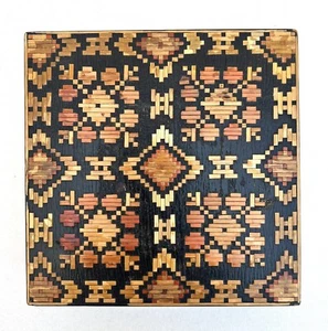 Vintage Handmade Russian Folk Straw Marquetry 6" Square Hinged Box - Picture 1 of 21