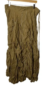 Aiste L Tan Brown Linen Maxi Skirt Bustle Ruched Avant Garde Lagenlook Art Wear - Picture 1 of 10