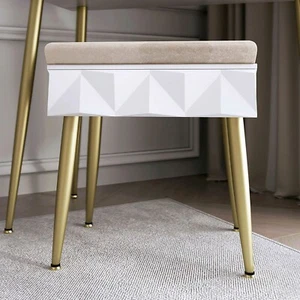 Montana Padded Velvet Storage Stool-White/Gold - Picture 1 of 6