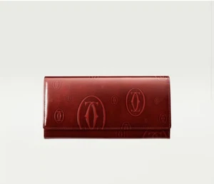 Vintage Cartier Happy Birthday Patent Leather International Long Wallet Burgundy - Picture 1 of 17