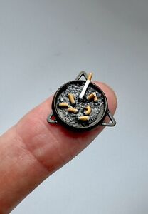 Miniature Ashtray 1:12 Scale Realistic Metal/Brass, OOAK MCM Dollhouse