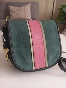 FOSSIL RUMI Alpine Green Crossbody Handbag Saddle Leather/Suede ZB7393307 $158  - Picture 1 of 6