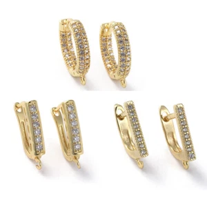 5 Pair Golden Clear Brass Micro Pave Cubic Zirconia Hoop Earring Loop 15~20mm - Picture 1 of 11