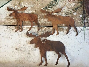 Set/3 Elche 7,25" rostig Metall Ausschnitte Ausschnitte Ornament Handwerk Schild Jute Winter - Bild 1 von 6