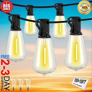 100FT Dimmable ST38 LED Outdoor String Lights Waterproof Patio with 54 Shatterpr - Picture 1 of 7