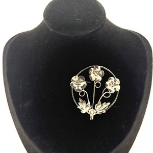 Vintage Sterling Silver By LeGro Flower Leaf Brooch Pin 925 Signed Floral - Picture 1 of 10