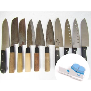 Used Lot of 10 Japanese Petty Knives โ 8" Utility Chef Set + Sharpener Santoku - Picture 1 of 11