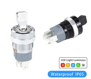 Interruptor de palanca 16 mm botón metálico bloqueo de cierre con selector indicador de luz - Imagen 1 de 12