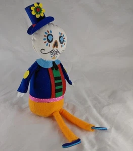 💀Day Of The Dead Sugar Skull Man Felt Plush Shelf Sitter Dia De Los Muertos - Picture 1 of 8