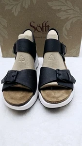 Sofft Womens Castello Black Leather Wedge Sandals Shoes 8.5 M - Picture 1 of 14