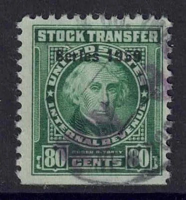 US Scott RD322 80c Taney “Series 1950” Stock Transfer Stamp cj119 - Image 1 of 2