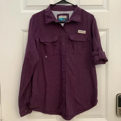 Womens Magellan Fish Gear Relaxed Fit Moisture Wicking Purple Button Up XL - Image 1 of 4