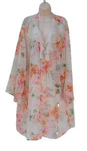 Solange Sheer Robe Ruffle Collar Pastel Floral Sexy 22/28 binCam - Picture 1 of 6