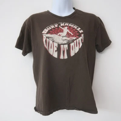 Camiseta de surf vintage para mujer talla grande Hawaii Ride it Out marrón manga corta Foto 1 de 4