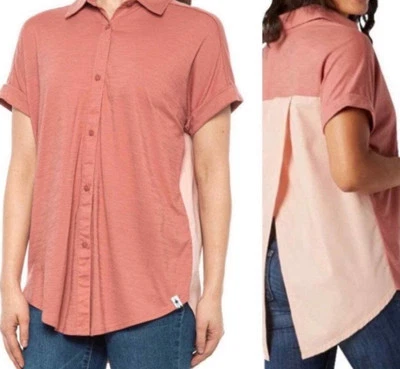 NWT Smartwool Everyday Exploration Blouse Women Small Rose Short Sleeve Collared - Image 1 of 4