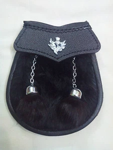 TE Scottish Child Kilt Sporran Negro Piel Cardo Cresta/Niño Kilt Sporran - Imagen 1 de 3